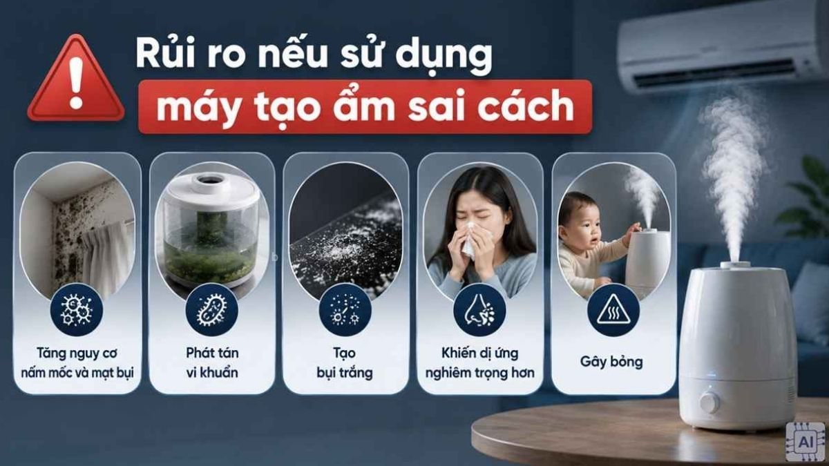 Rủi ro nếu sử dụng máy tạo ẩm sai cách