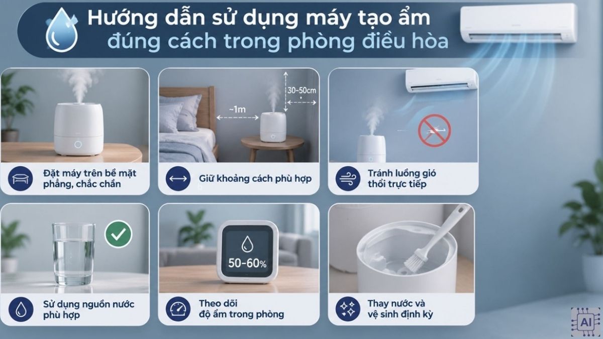 Hướng dẫn sử dụng máy tạo ẩm đúng cách trong phòng điều hòa