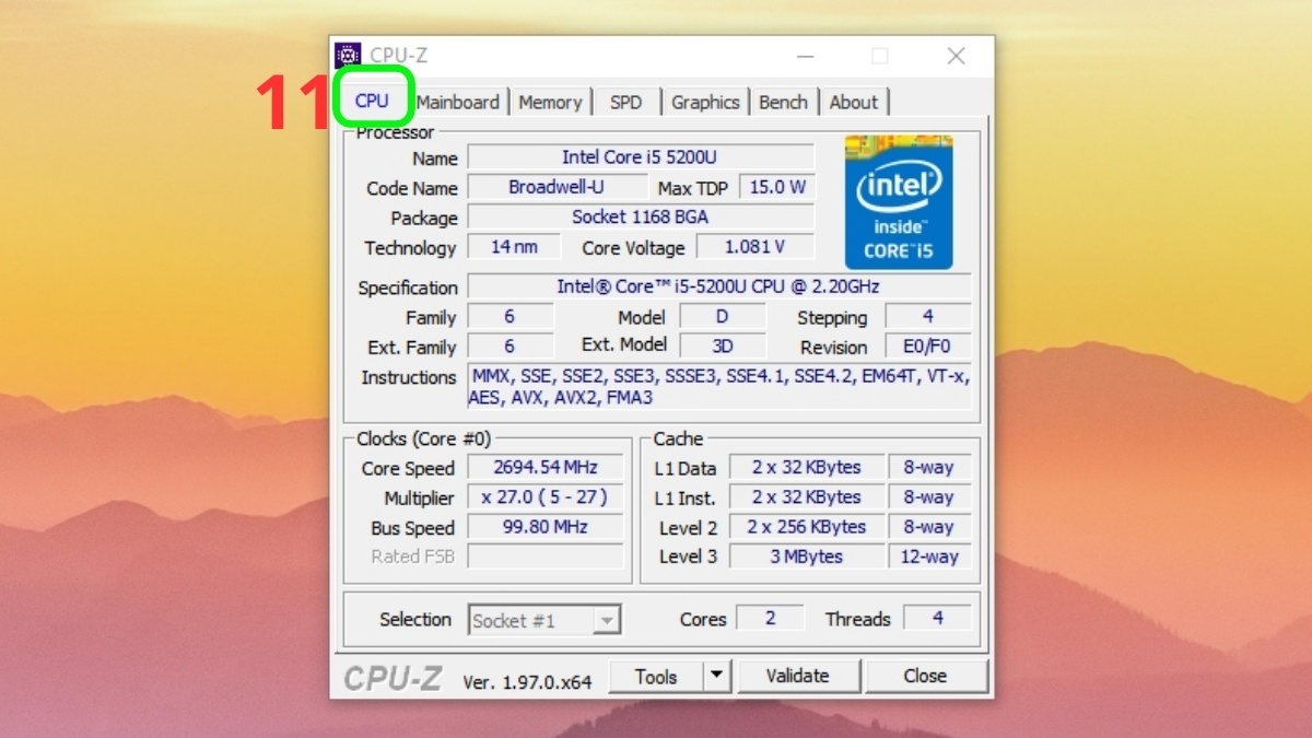 cách xem cấu hình là gì bằng phần mềm CPU-Z bước 3