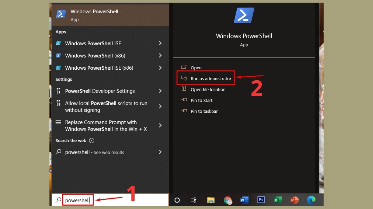 Sử dụng PowerShell bước 1