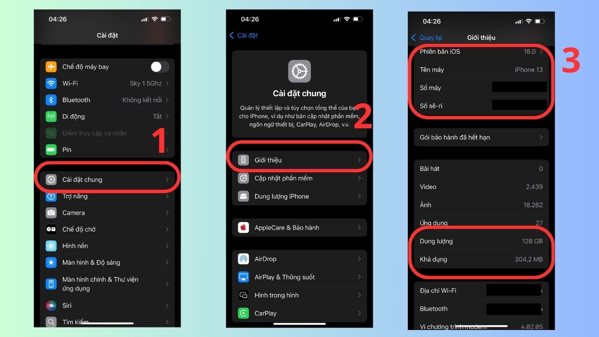 cách xem cấu hình điện thoại iphone