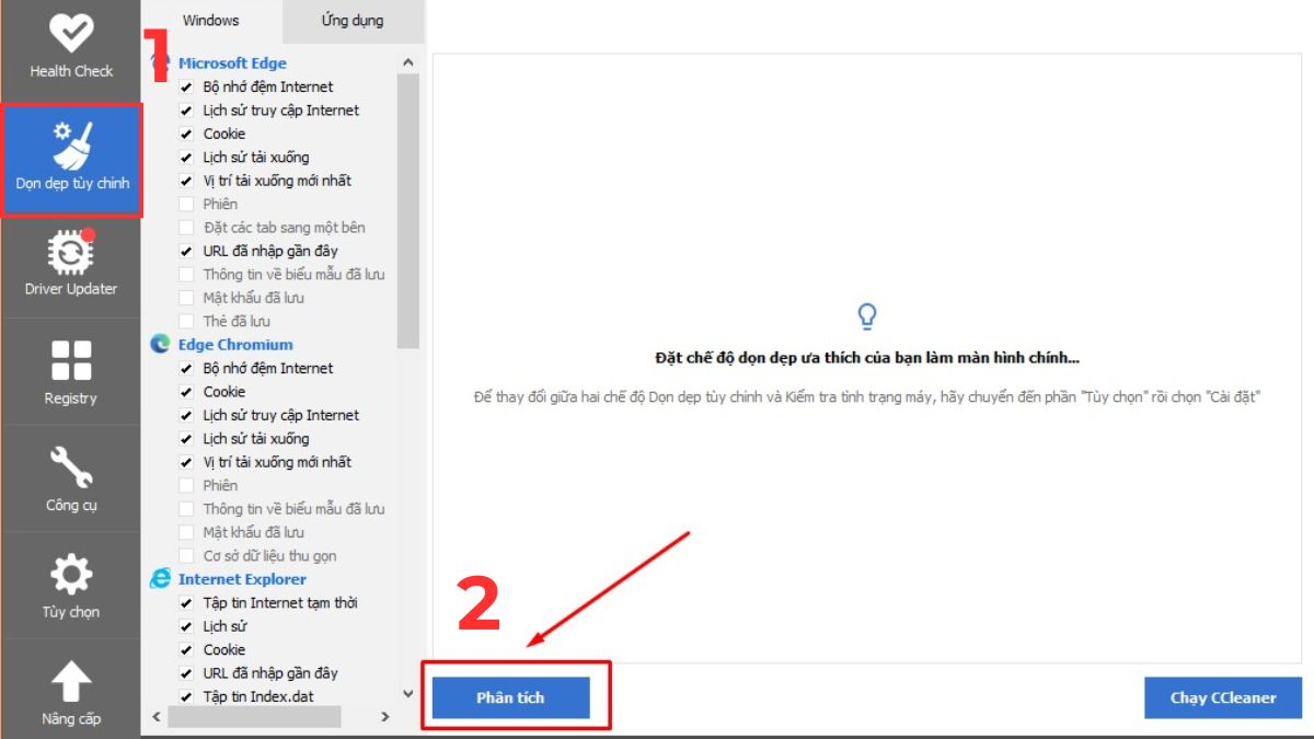 Dọn dẹp máy tính bằng CCleaner - bước 1