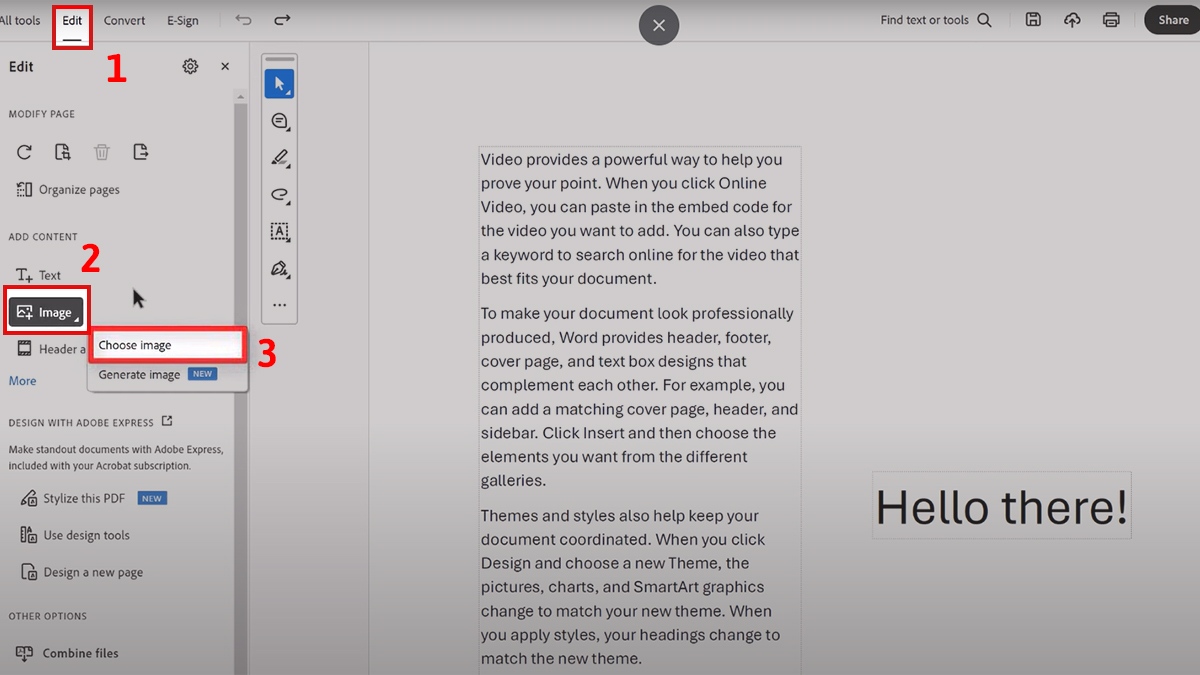 Cách chèn ảnh vào file PDF bằng phần mềm adobe acrobat pro - bước 1