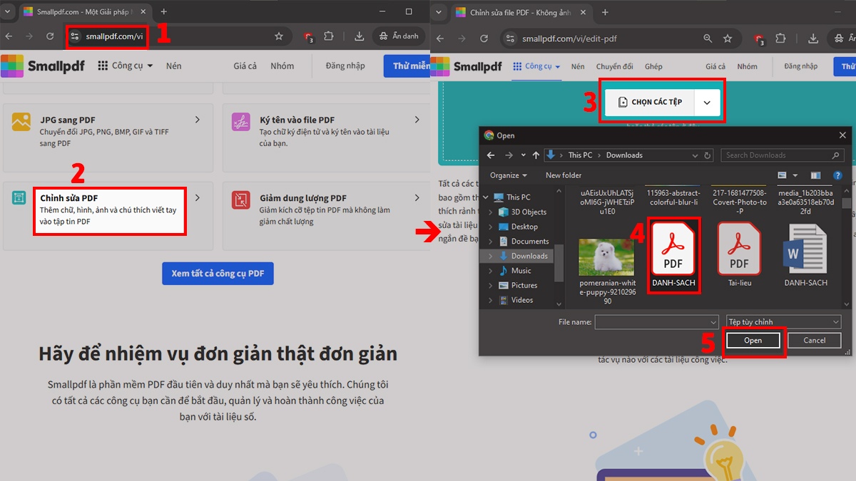 Cách chèn ảnh vào PDF bằng smallpdf bước 1