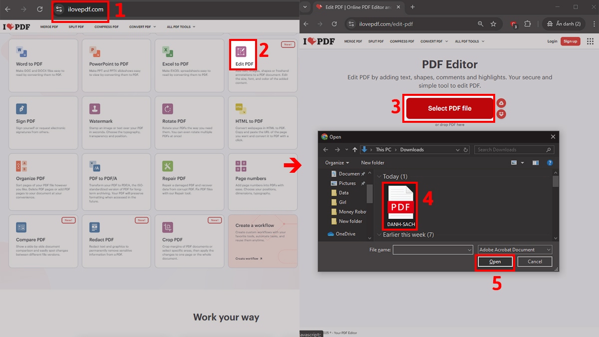 Cách chèn ảnh vào PDF bằng ilovepdf bước 1