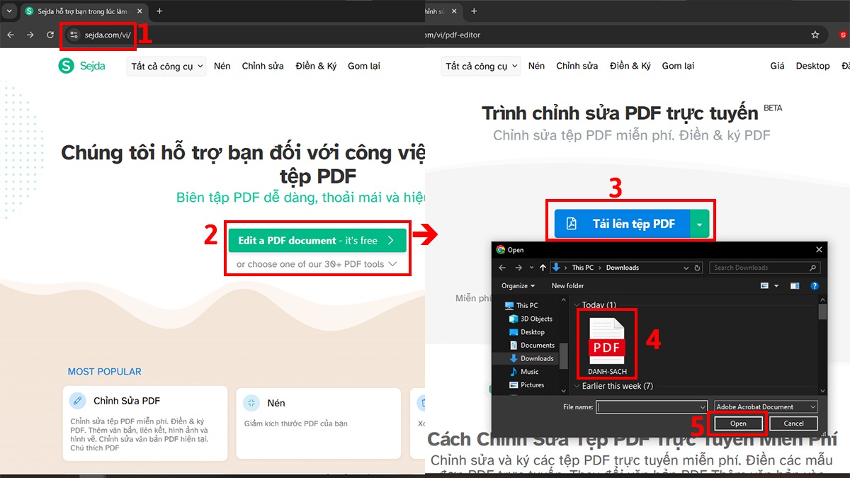 Cách chèn ảnh vào PDF bằng sejda bước 1