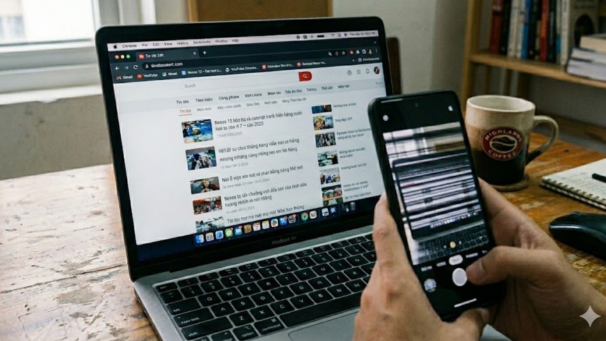 Dấu hiệu khi chụp màn hình máy tính bằng điện thoại bị nhiễu - Xuất hiện các sọc ngang chạy trên màn hình