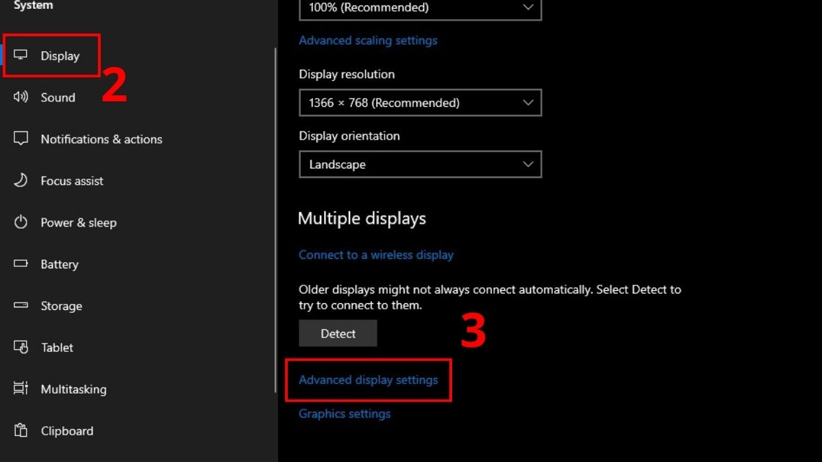 Điều chỉnh tần số quét màn hình - bước 2