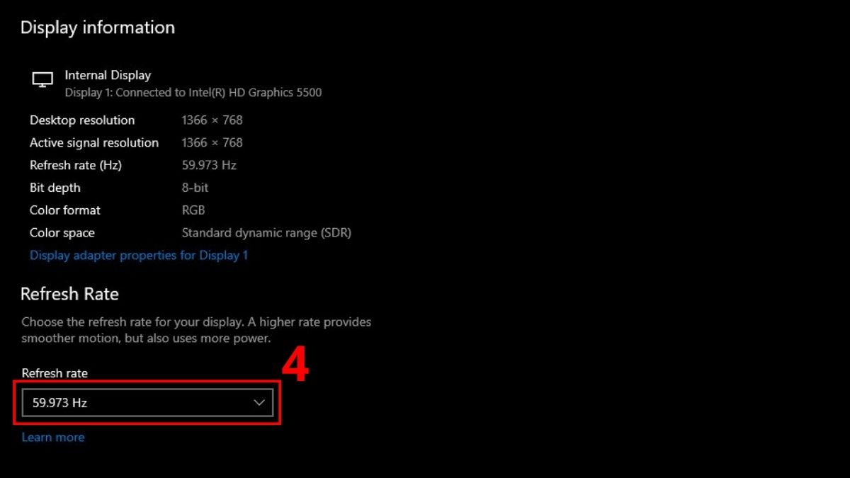 Điều chỉnh tần số quét màn hình - bước 3