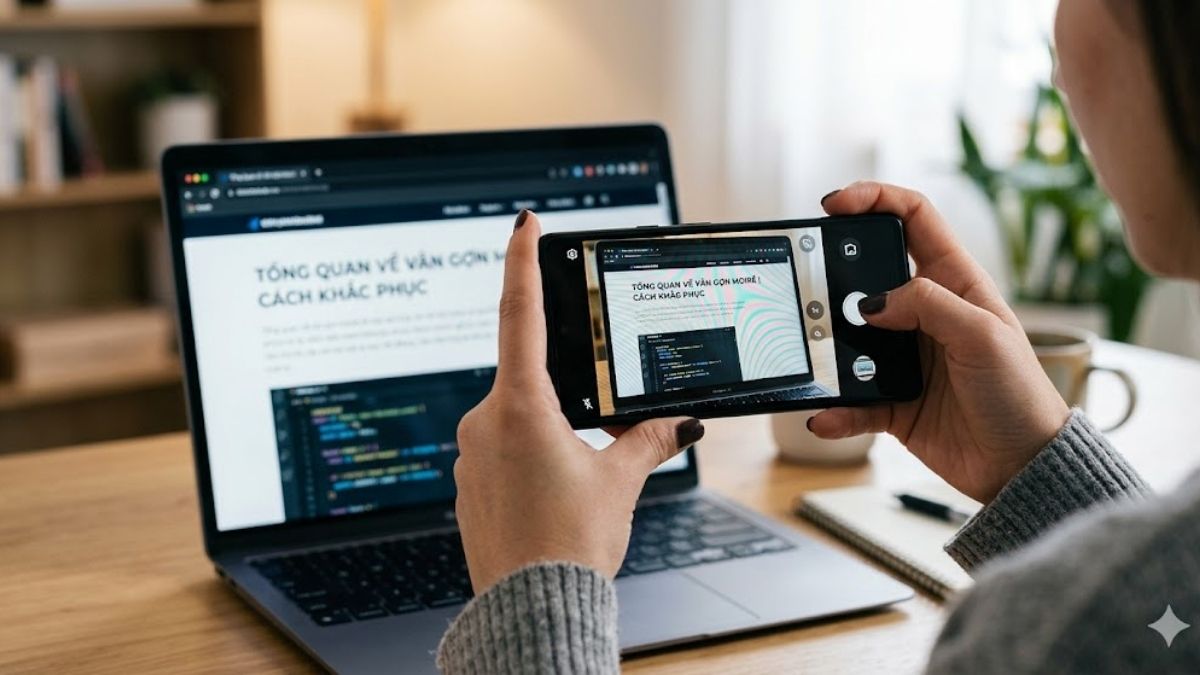 Dấu hiệu khi chụp màn hình máy tính bằng điện thoại bị nhiễu - Xuất hiện vân gợn (moiré pattern)