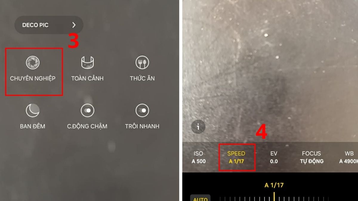 Giảm tốc độ màn trập (shutter speed) bước 3