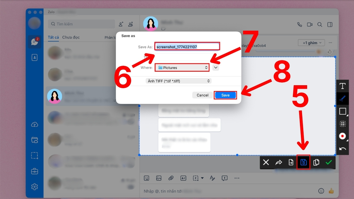 chụp màn hình Zalo trên máy tính Mac bước 3