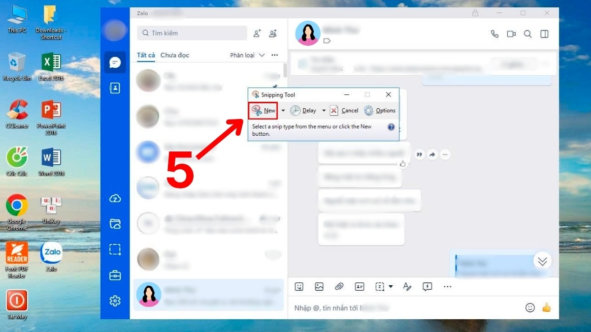 chụp màn hình Zalo trên máy tính bằng snipping tool bước 3