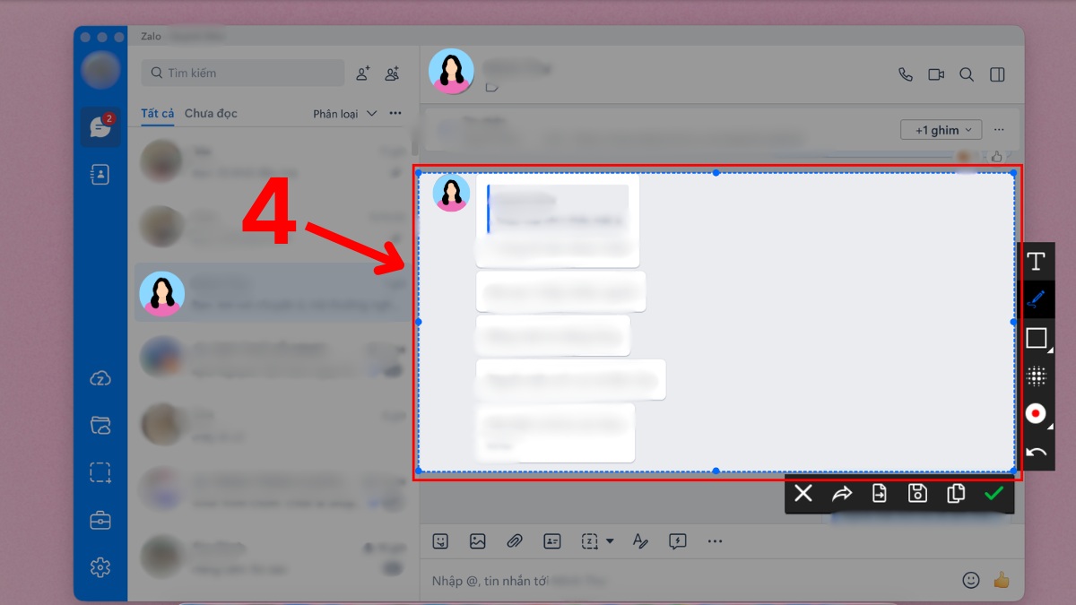 chụp màn hình Zalo trên máy tính Mac bước 2 còn lại