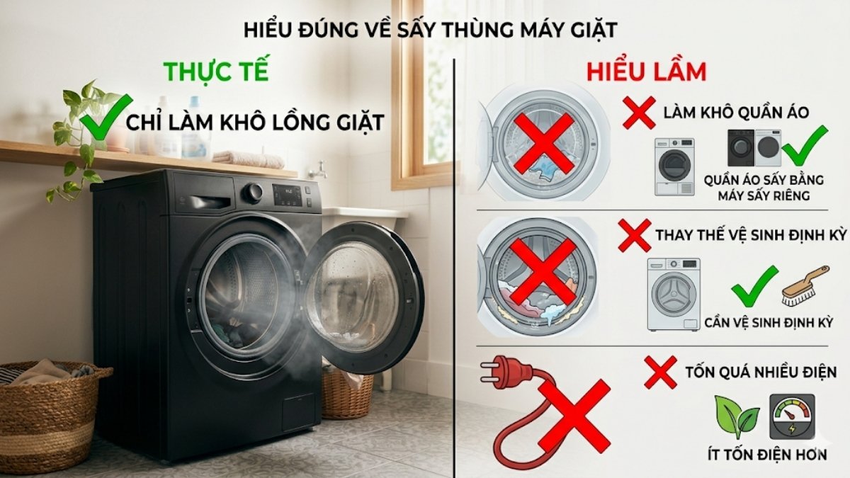 Những hiểu lầm phổ biến về chức năng sấy thùng