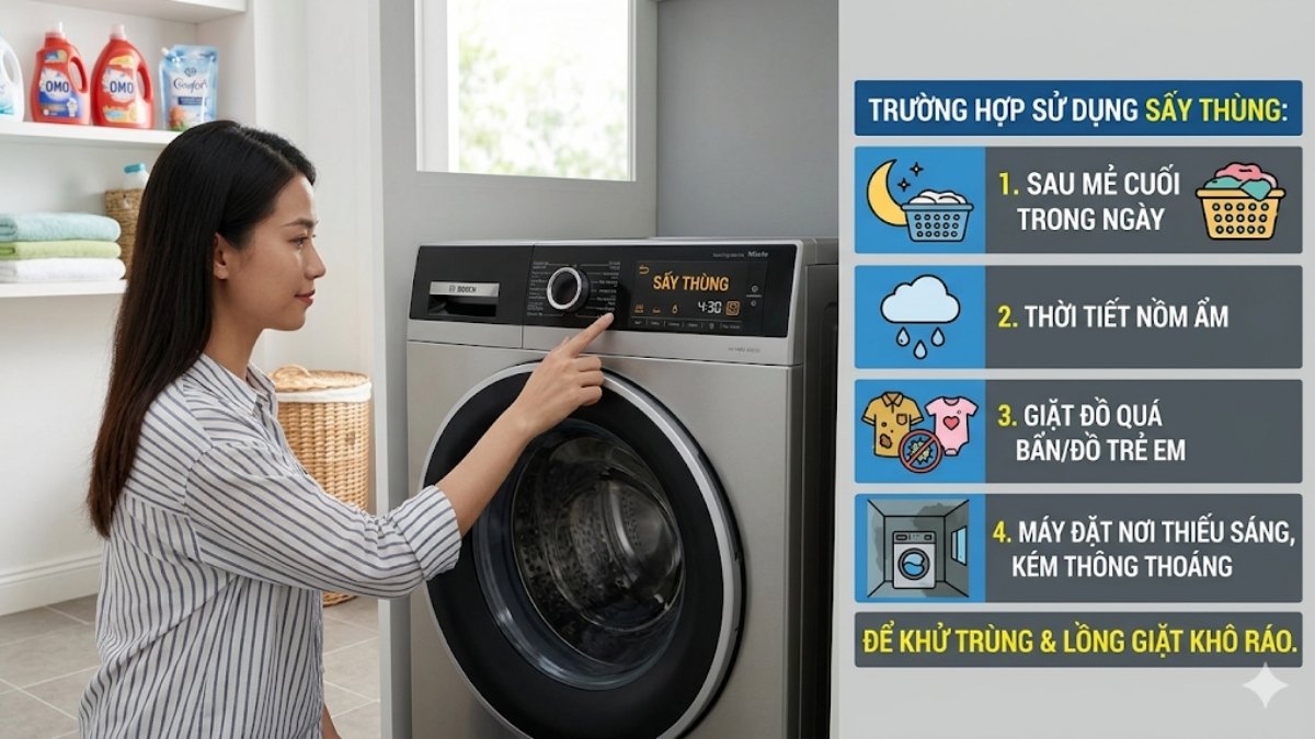 Có nên sử dụng chức năng sấy thùng không? khi nào nên dùng