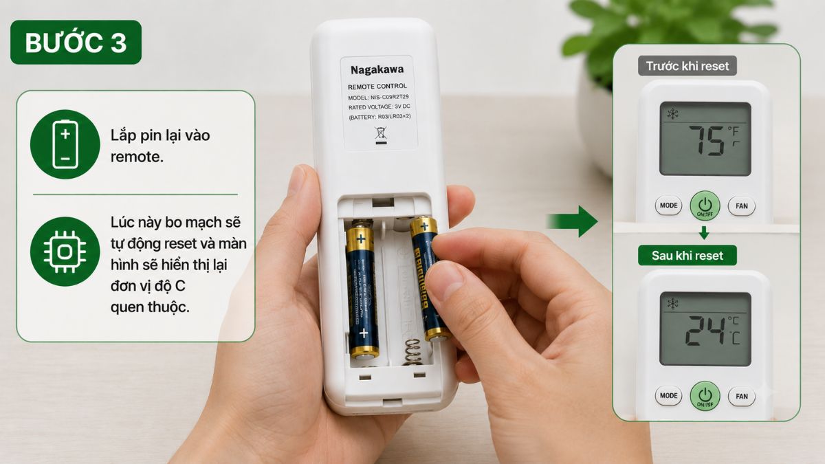 Hướng dẫn chuyển độ F sang độ C điều hòa Nagakawa bước 3