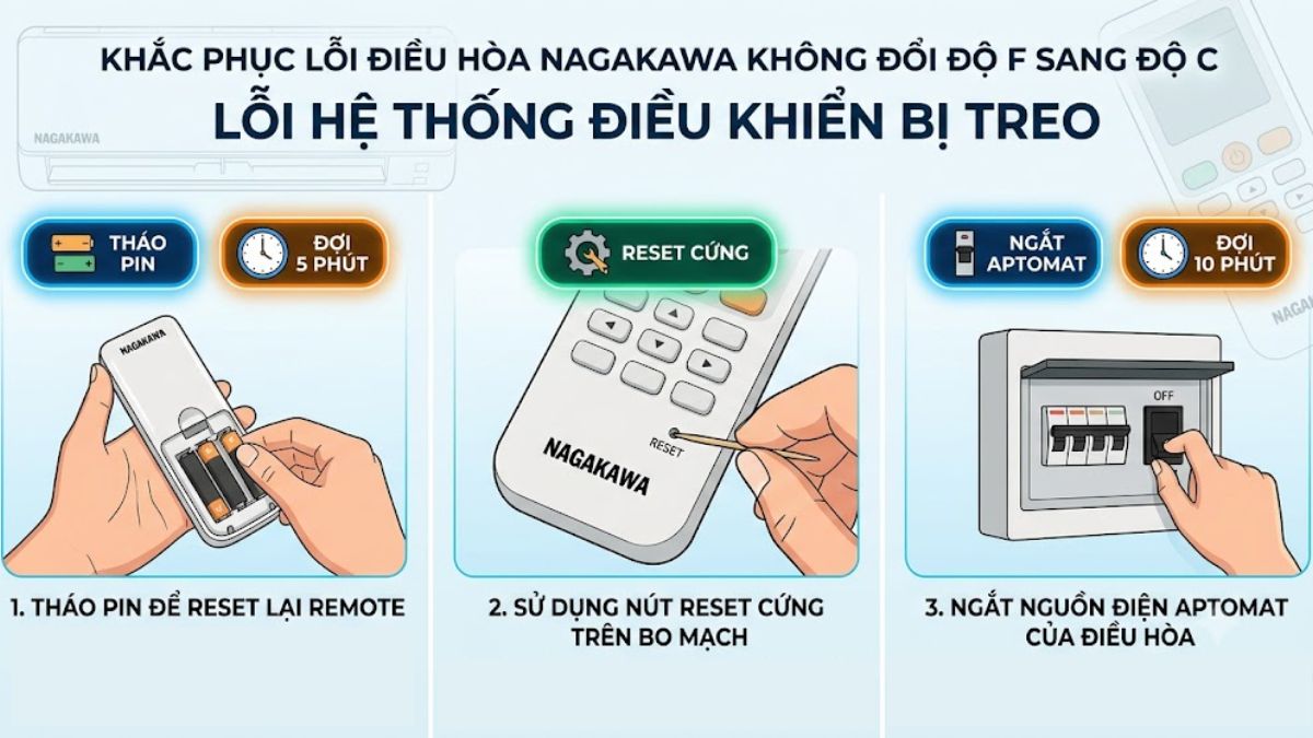 Điều hòa Nagakawa không chuyển từ độ F sang độ C phải làm sao?