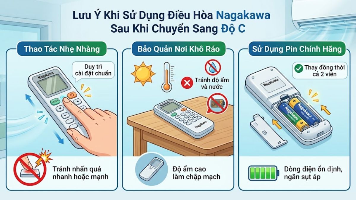 Lưu ý khi sử dụng điều hòa Nagakawa sau khi chuyển sang độ C