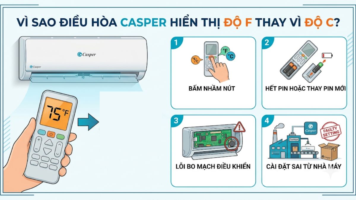 Vì sao điều hòa Casper hiển thị độ F thay vì độ C?