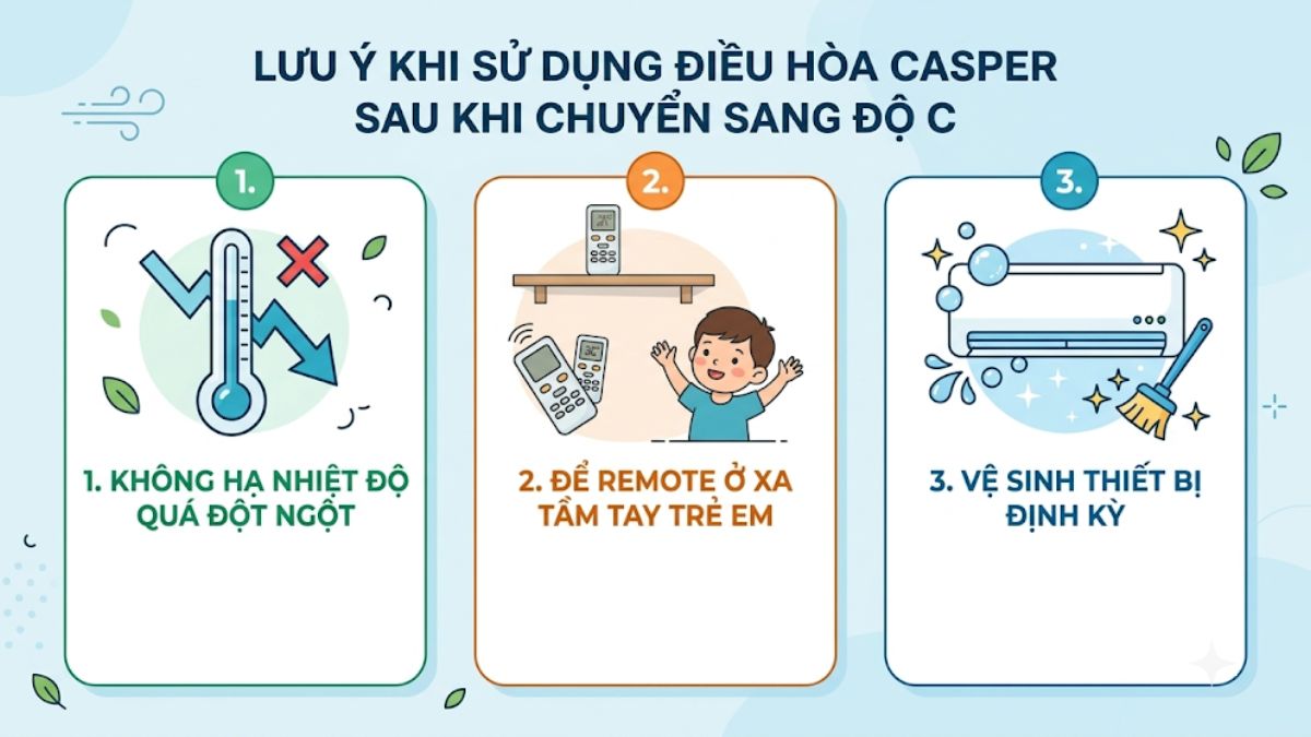 Lưu ý khi sử dụng điều hòa Casper sau khi chuyển sang độ C