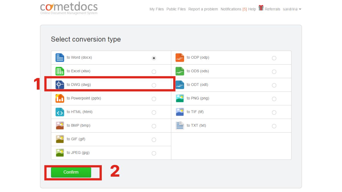 Sử dụng Cometdocs để chuyển đổi - bước 2
