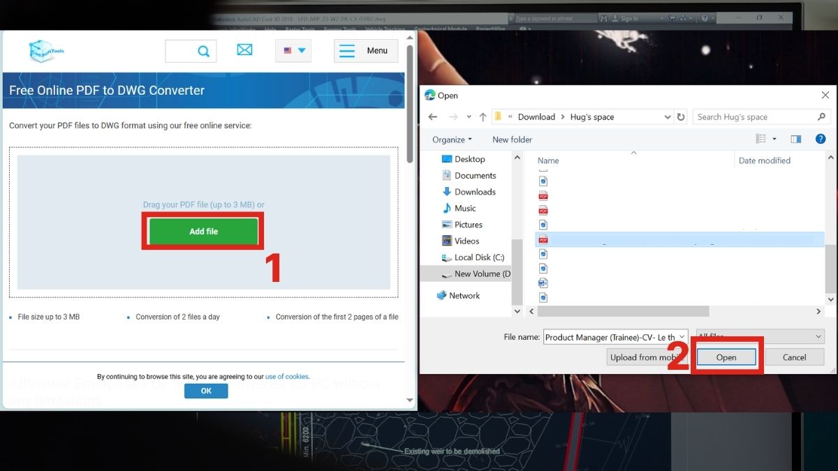 Cách chuyển file PDF sang AutoCAD bằng CADSoftTools - bước 2