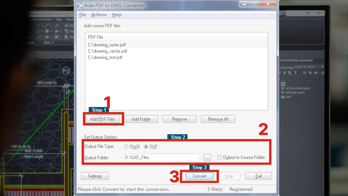 Cách chuyển file PDF sang AutoCAD bằng Aide PDF to DXF Converter