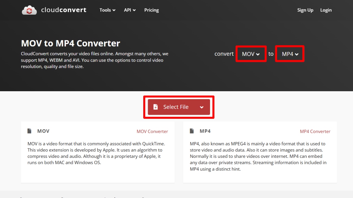 Chuyển MOV sang MP4 bằng CloudConvert - bước 1