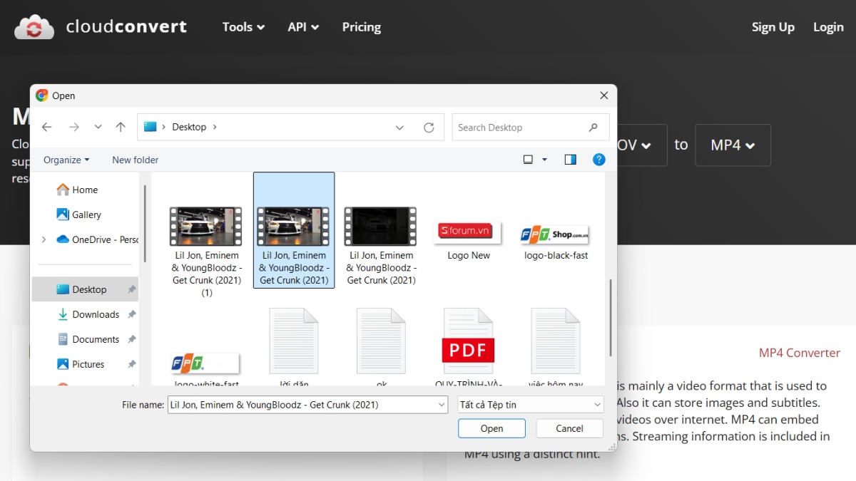 Chuyển MOV sang MP4 bằng CloudConvert - bước 2