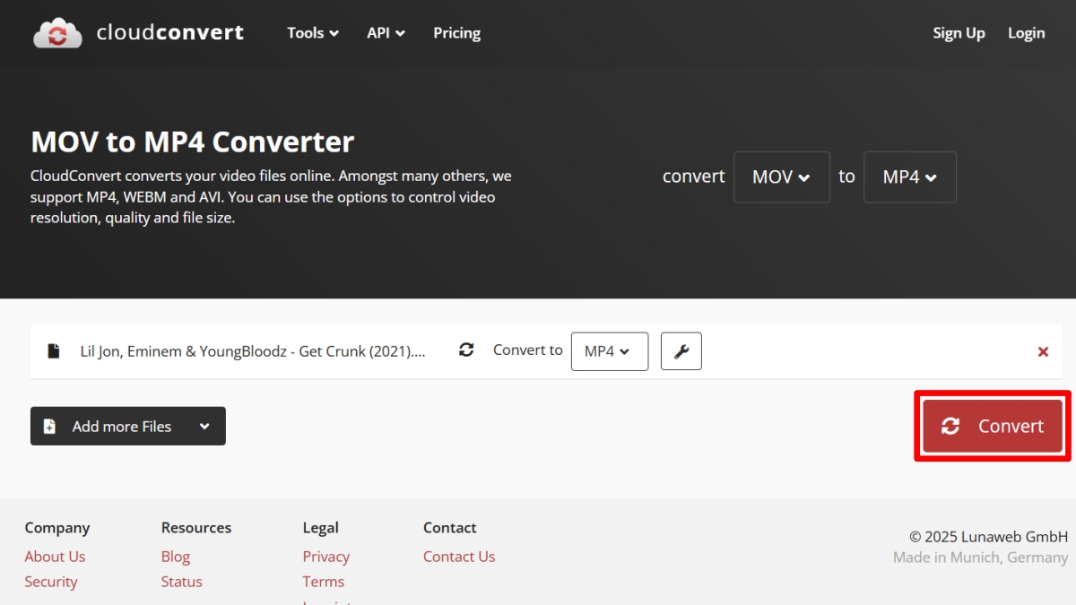 Chuyển MOV sang MP4 bằng CloudConvert - bước 3