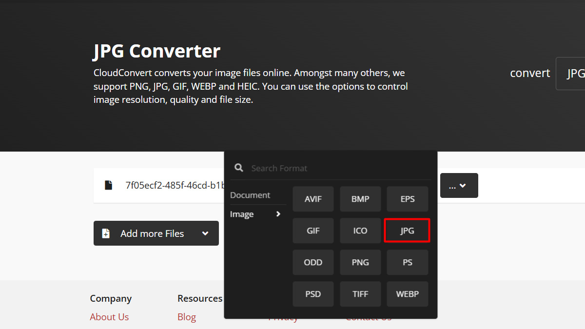 Cách chuyển đổi PNG sang JPG bằng CloudConvert- bước 1