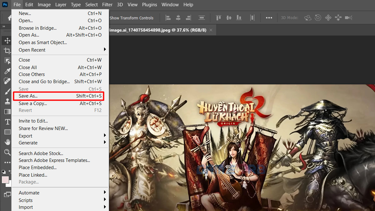 Cách chuyển đổi PNG sang JPG bằng photoshop - bước 1
