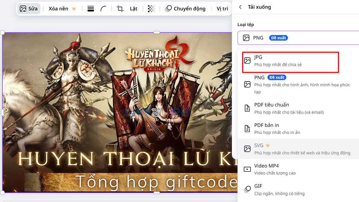 Cách chuyển đổi PNG sang JPG bằng canva - bước 2