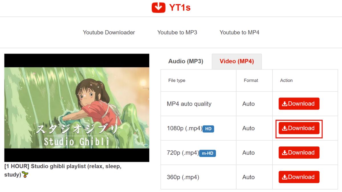 cách chuyển YouTube sang MP4 bằng YT1S - bước 3