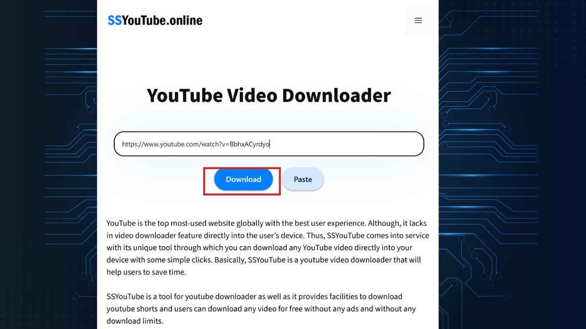 Sử dụng công cụ ssYouTube - bước 1
