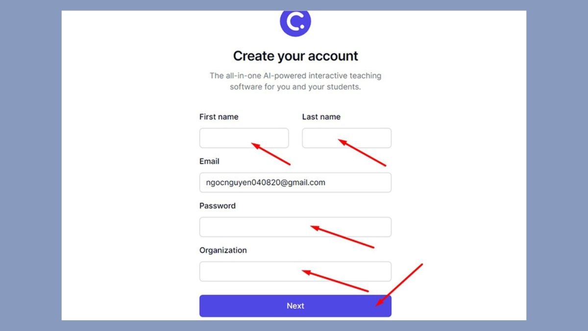 Cách đăng ký tài khoản ClassPoint - bước 3