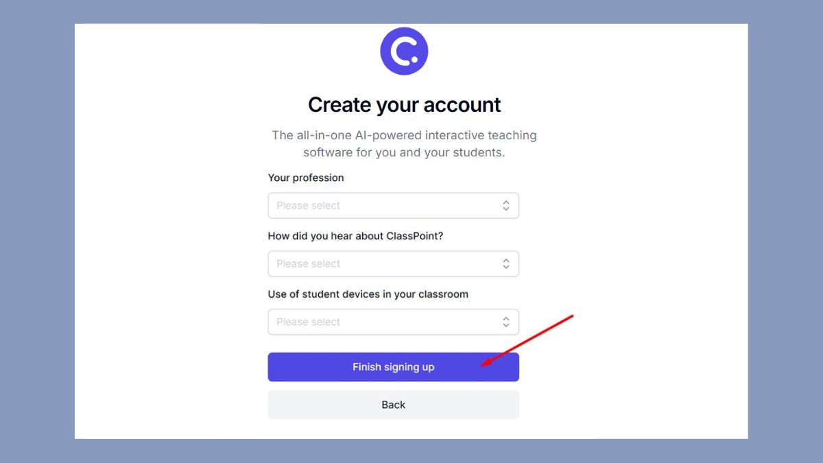 Cách đăng ký tài khoản ClassPoint - bước 4