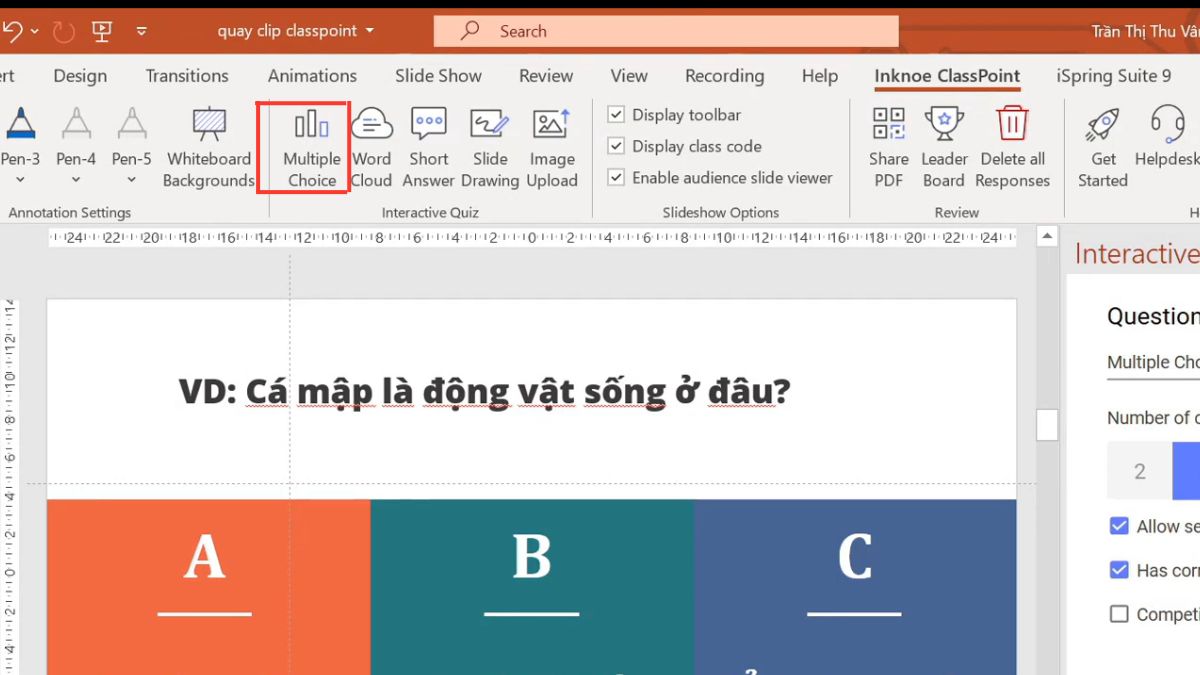 Hướng dẫn tạo câu hỏi trên ClassPoint - bước 2