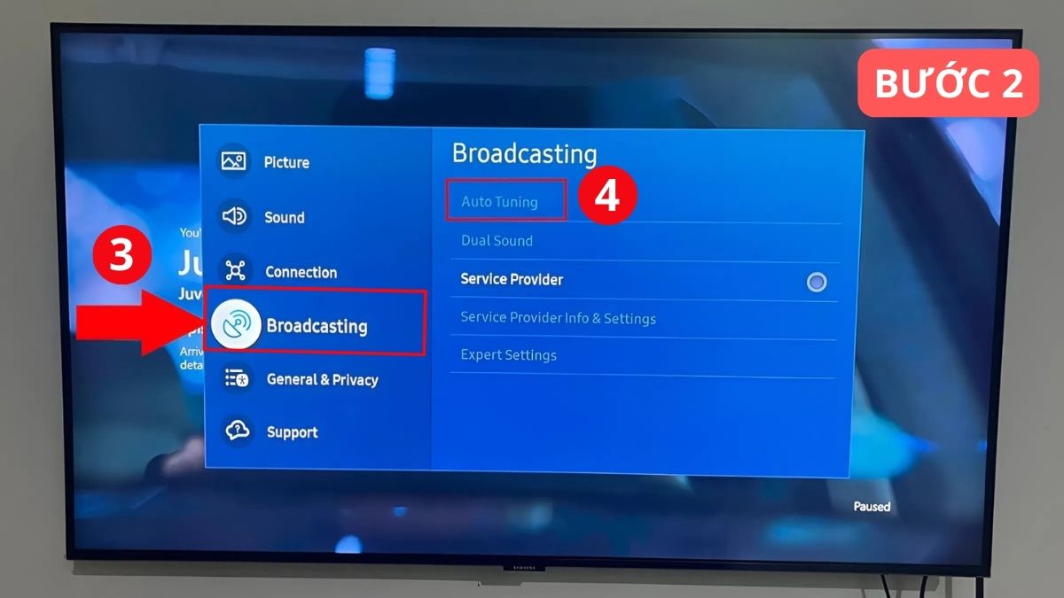 Cách dò kênh trên Smart tivi Samsung 2017 bước 2