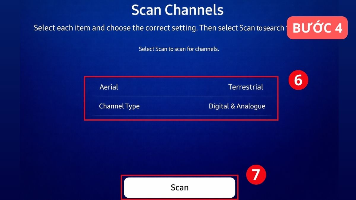 Cách dò kênh trên Smart tivi Samsung 2017 bước 4