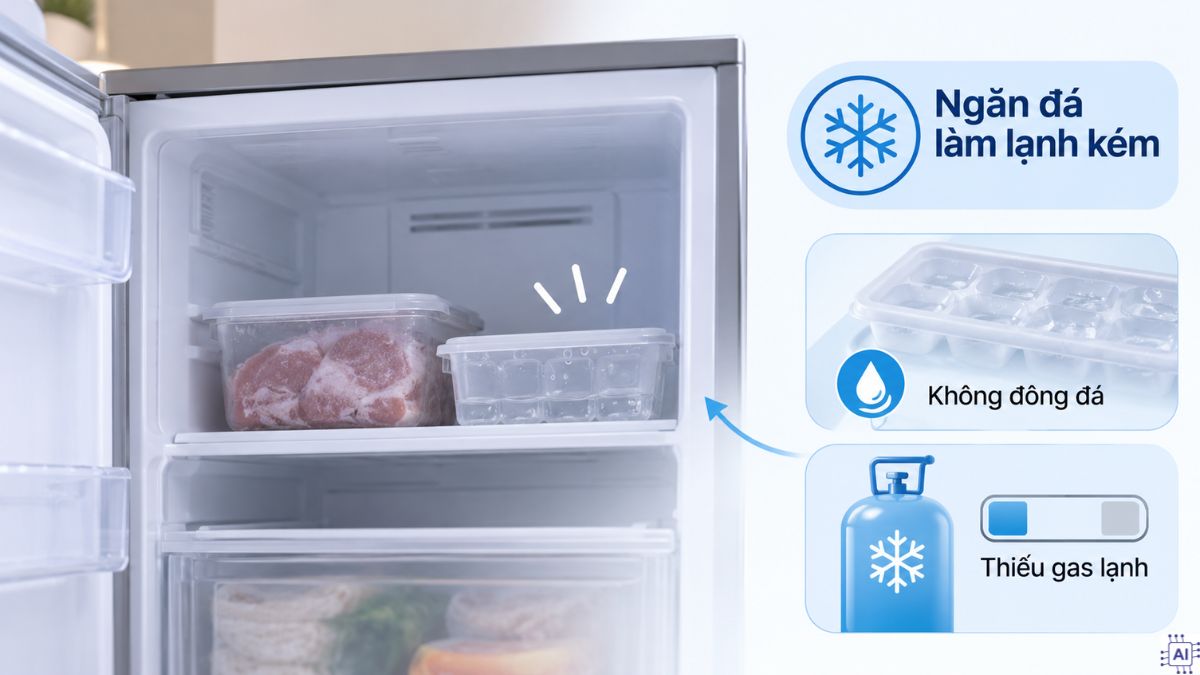 dấu hiệu tủ lạnh hết ga - ngăn đá làm lạnh kém