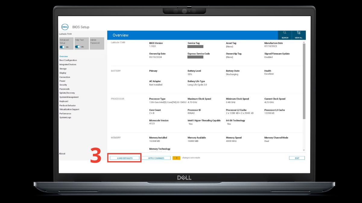 khắc phục lỗi Dell kêu 5 bip bằng reset bios bước 3