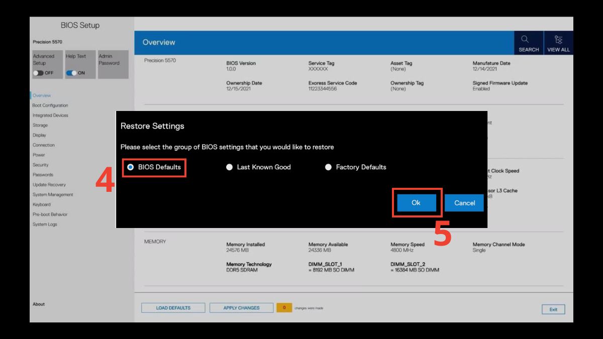 khắc phục lỗi Dell kêu 5 bip bằng reset bios bước 4