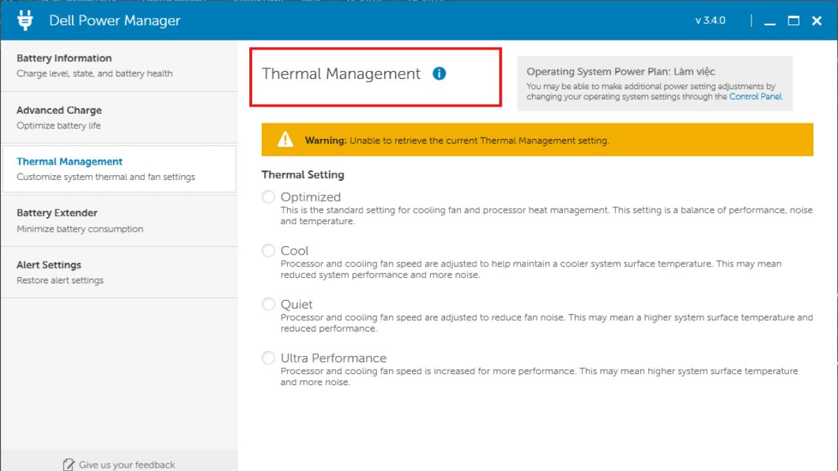 Các tính năng chính của Dell Power Manager - Tính năng Thermal Management