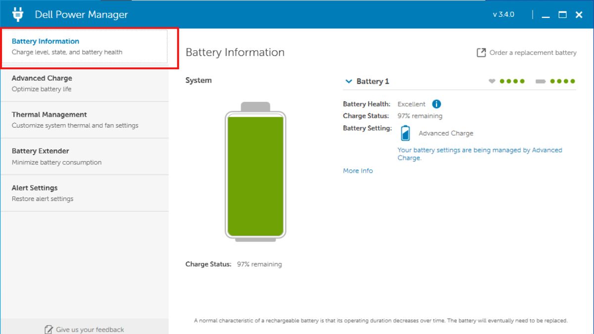 Các tính năng chính của Dell Power Manager - Tính năng Battery Extender