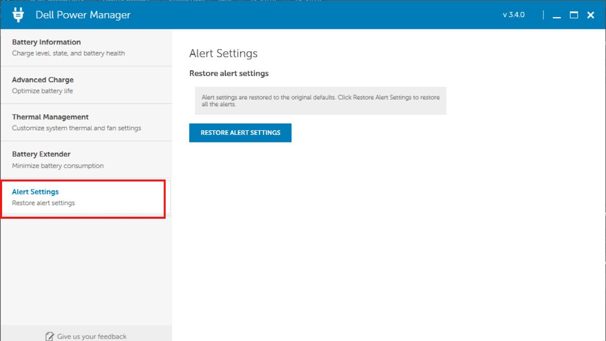 Các tính năng chính của Dell Power Manager - Tính năng Alert Settings