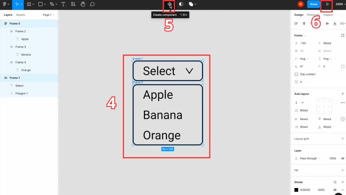 Hướng dẫn cách tạo Dropdown Menu Figma - bước 3