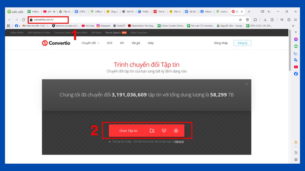 Chuyển file DOCX sang DOC, PDF, XML trực tuyến bước 1