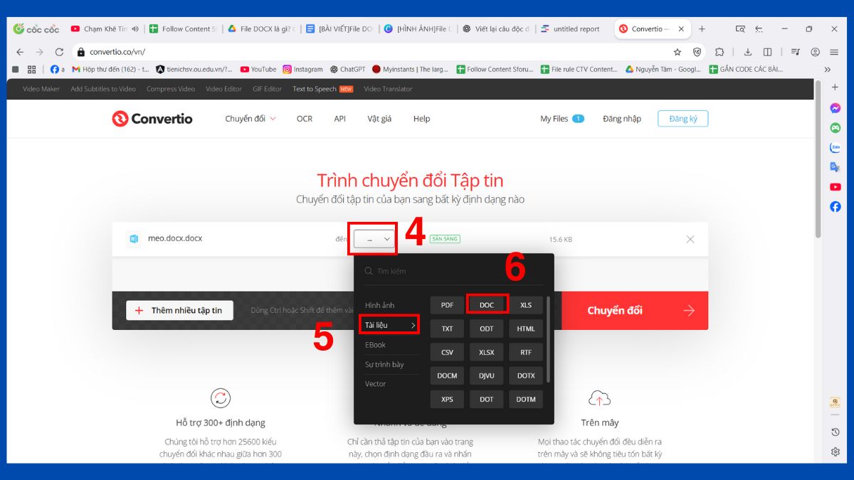 Chuyển file DOCX sang DOC, PDF, XML trực tuyến bước 3
